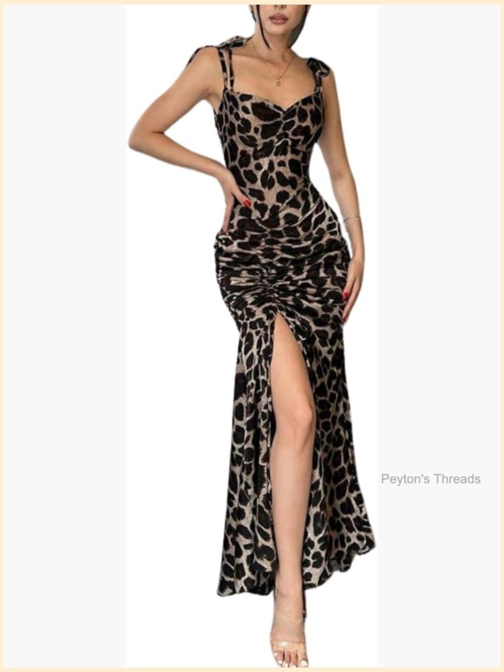 Spaghetti Strap Bodycon Long Dress with Drawstring High Slit